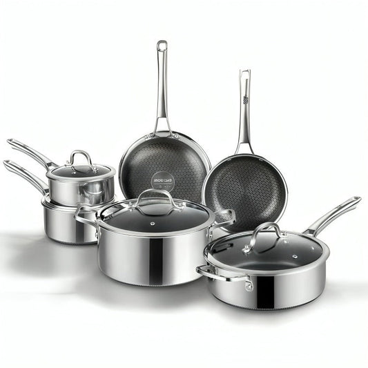 Set de Ollas y Sartenes SNOW — Acero Inoxidable 10 Piezas